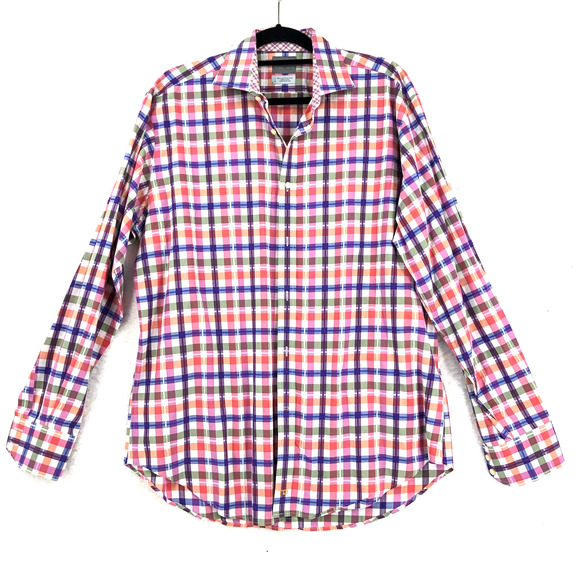 Thomas Dean Other - Thomas Dean Mens L Pink Blue Orange Check Dress Shirt Button Down Long Sleeve